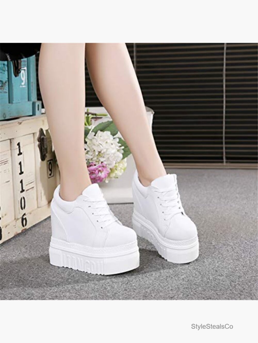 Lace-Up Platform Wedge Sneakers Hidden Heel Memory Foam Casual Walking Shoes - Picture 2 of 7